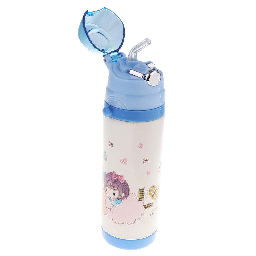 Kids Drinking Insulation Baby Straw Cup Kids School Bottle Blue