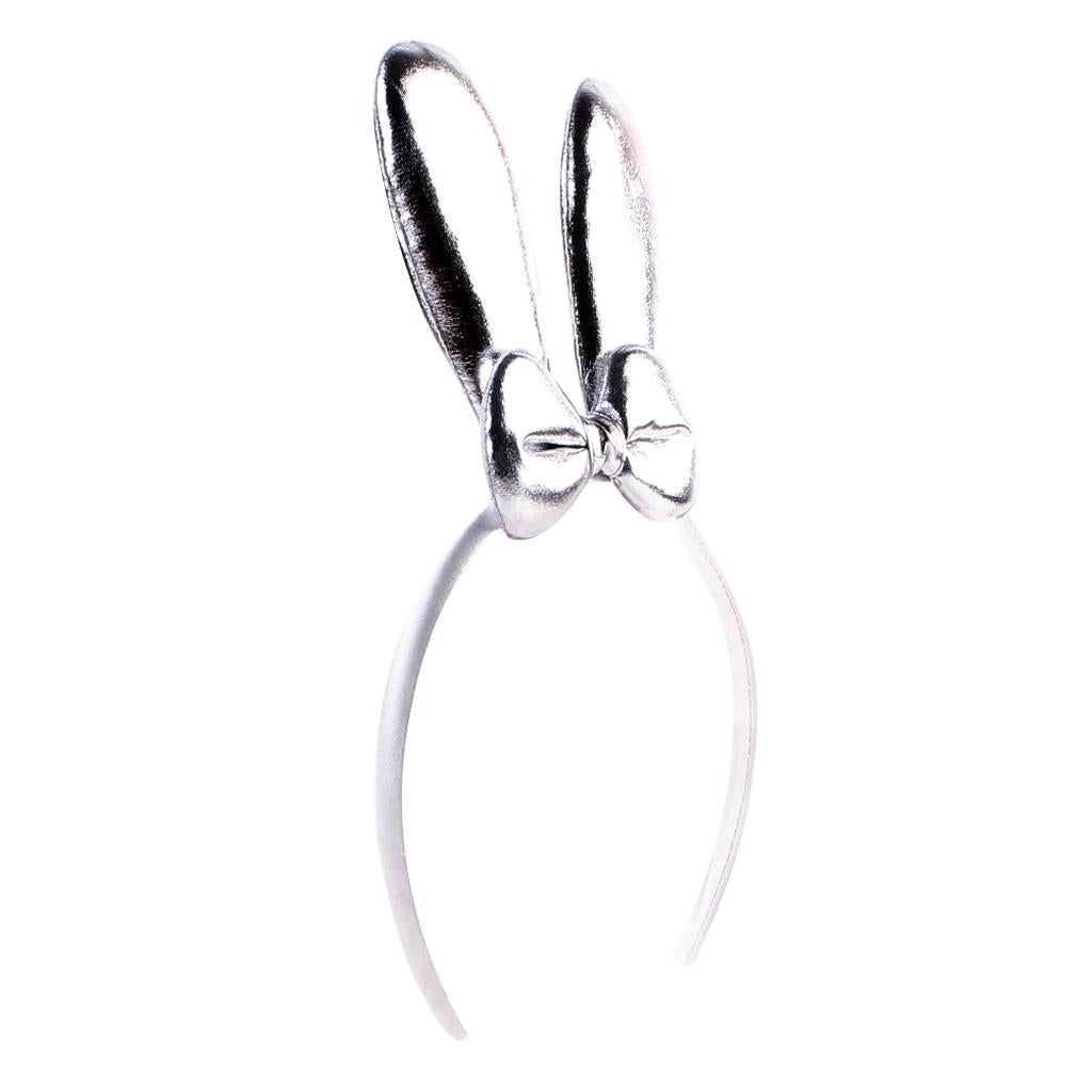 Baby Hair Accessories Rabbit Ear Bowknot Elastic Hairband Headwear Silver