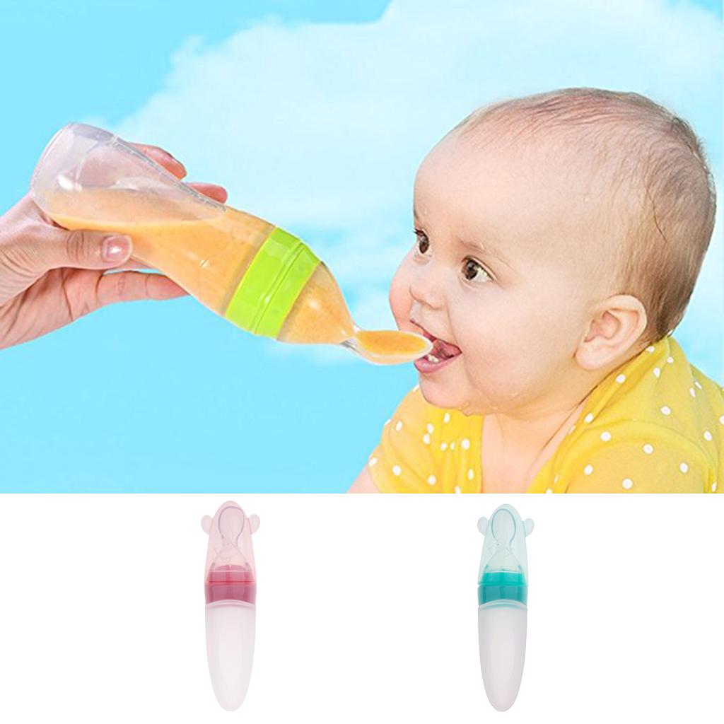 Baby Silicone Feeding With Spoon Feeder Food Rice Cereal Bottle pink