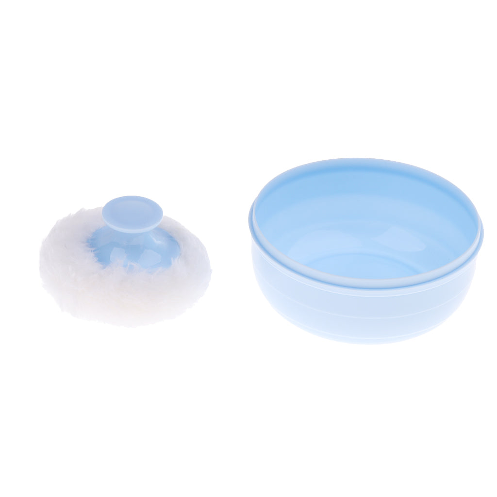 Baby Soft Face Body Cosmetic Powder Puff Sponge Box Case Container Blue