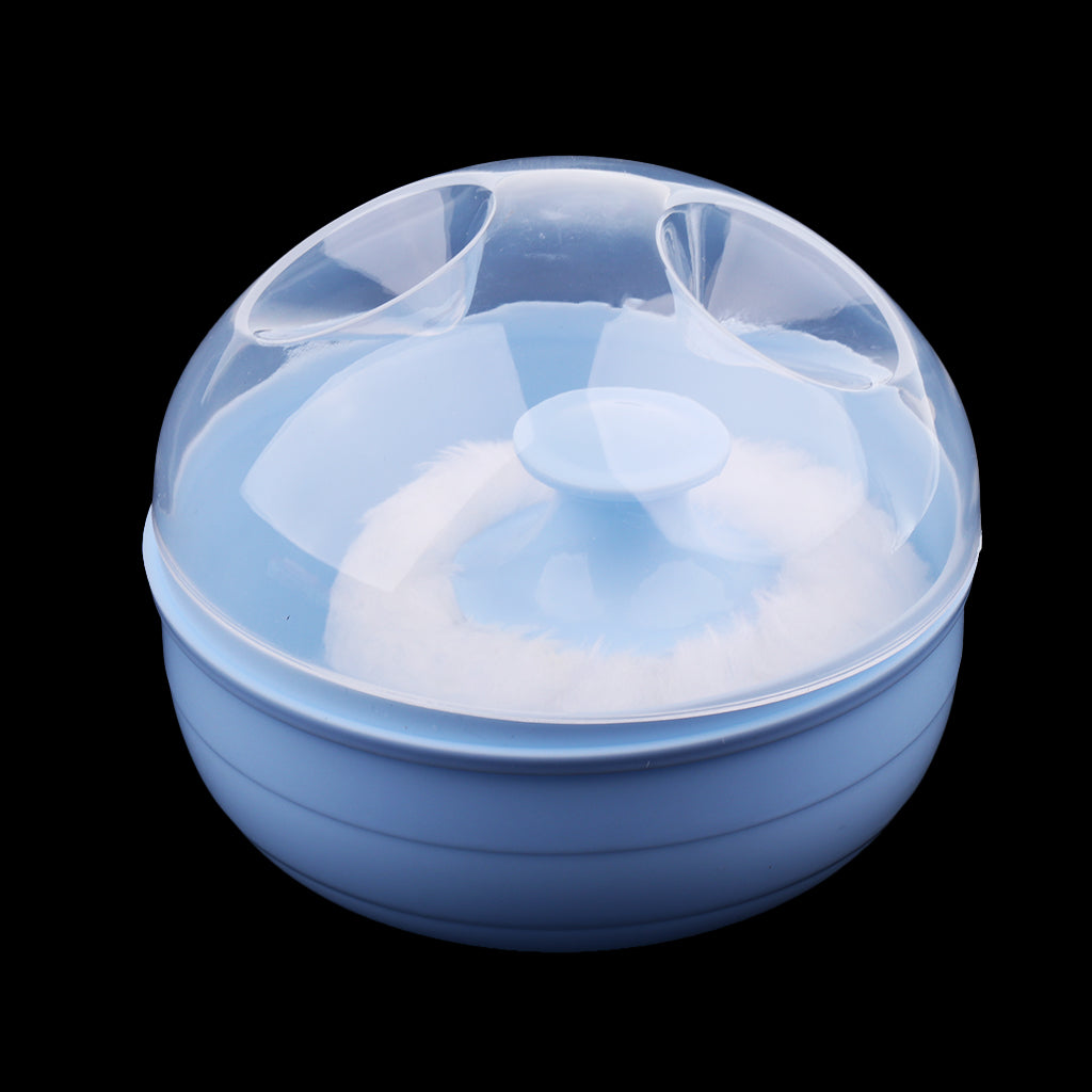 Baby Soft Face Body Cosmetic Powder Puff Sponge Box Case Container Blue