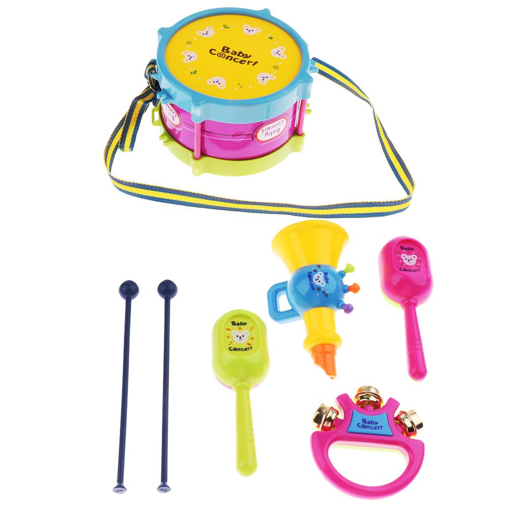 5pcs/set Kids Music Roll Drum Musical Instruments Band Kit Baby Play Toy Gift