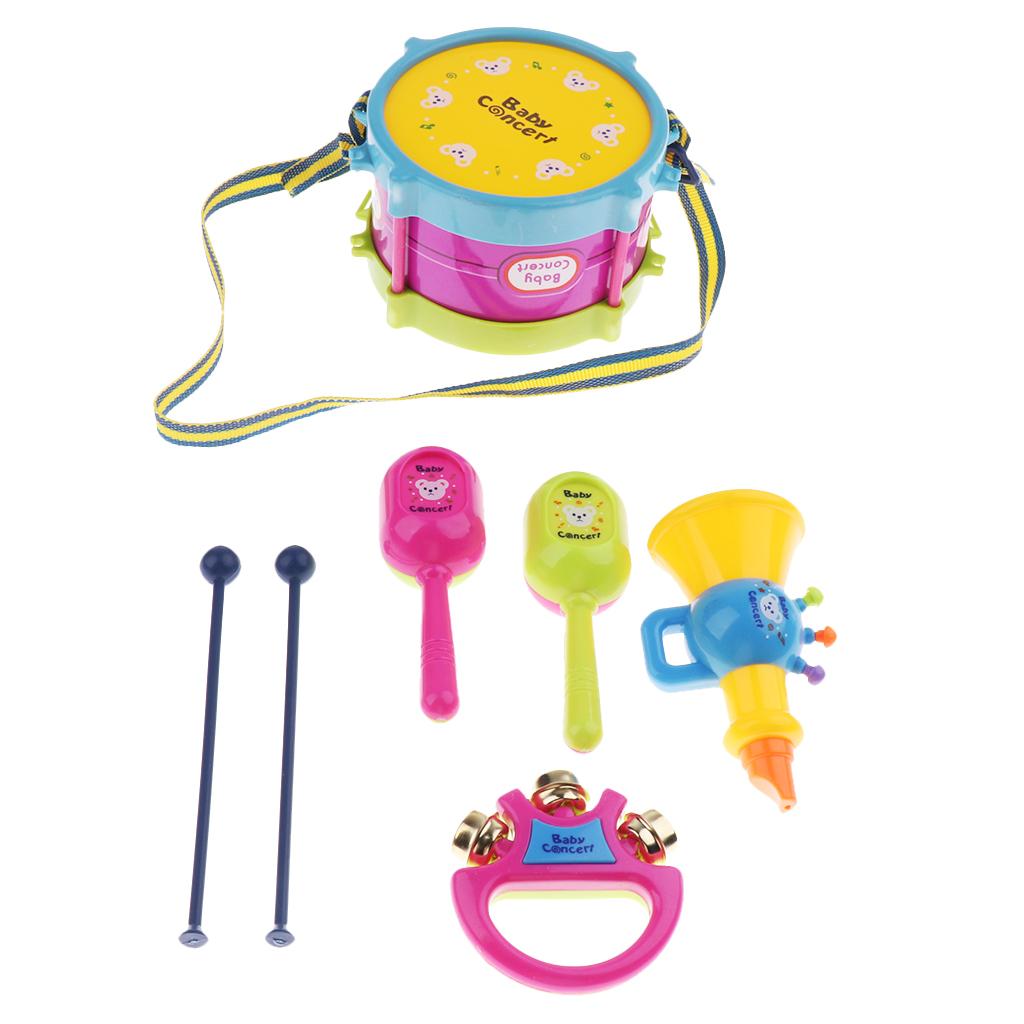 5pcs/set Kids Music Roll Drum Musical Instruments Band Kit Baby Play Toy Gift