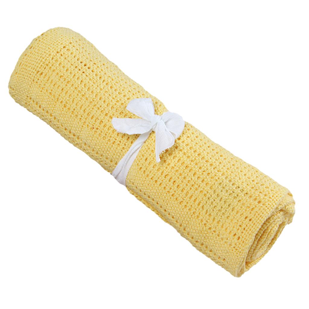 Cotton Baby Cellular Blanket Pram Cot Bed Moses Basket Crib Yellow