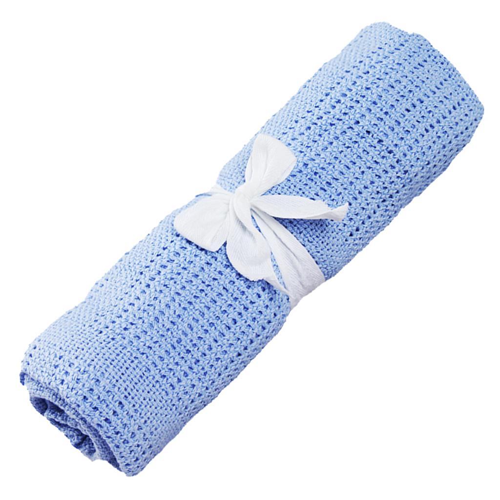 Cotton Baby Cellular Blanket Pram Cot Bed Moses Basket Crib Blue