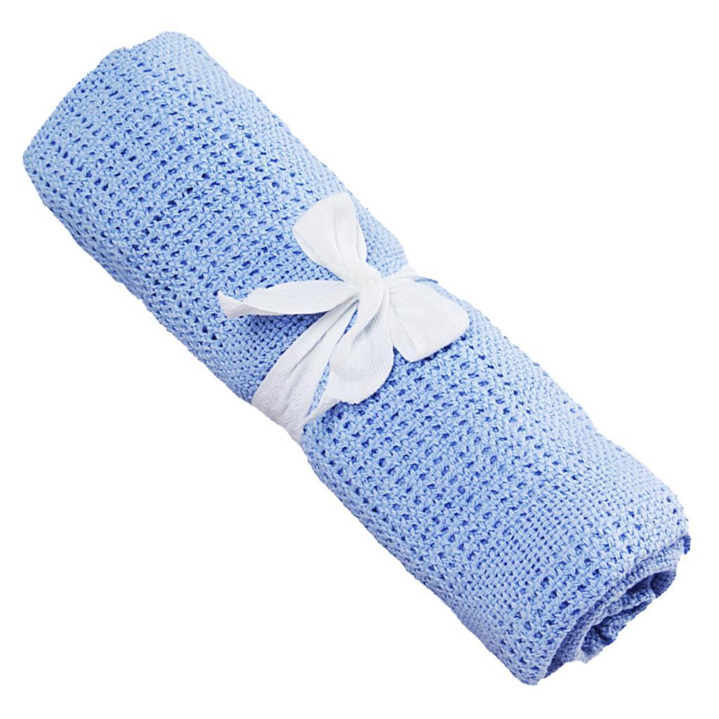 Cotton Baby Cellular Blanket Pram Cot Bed Moses Basket Crib Blue