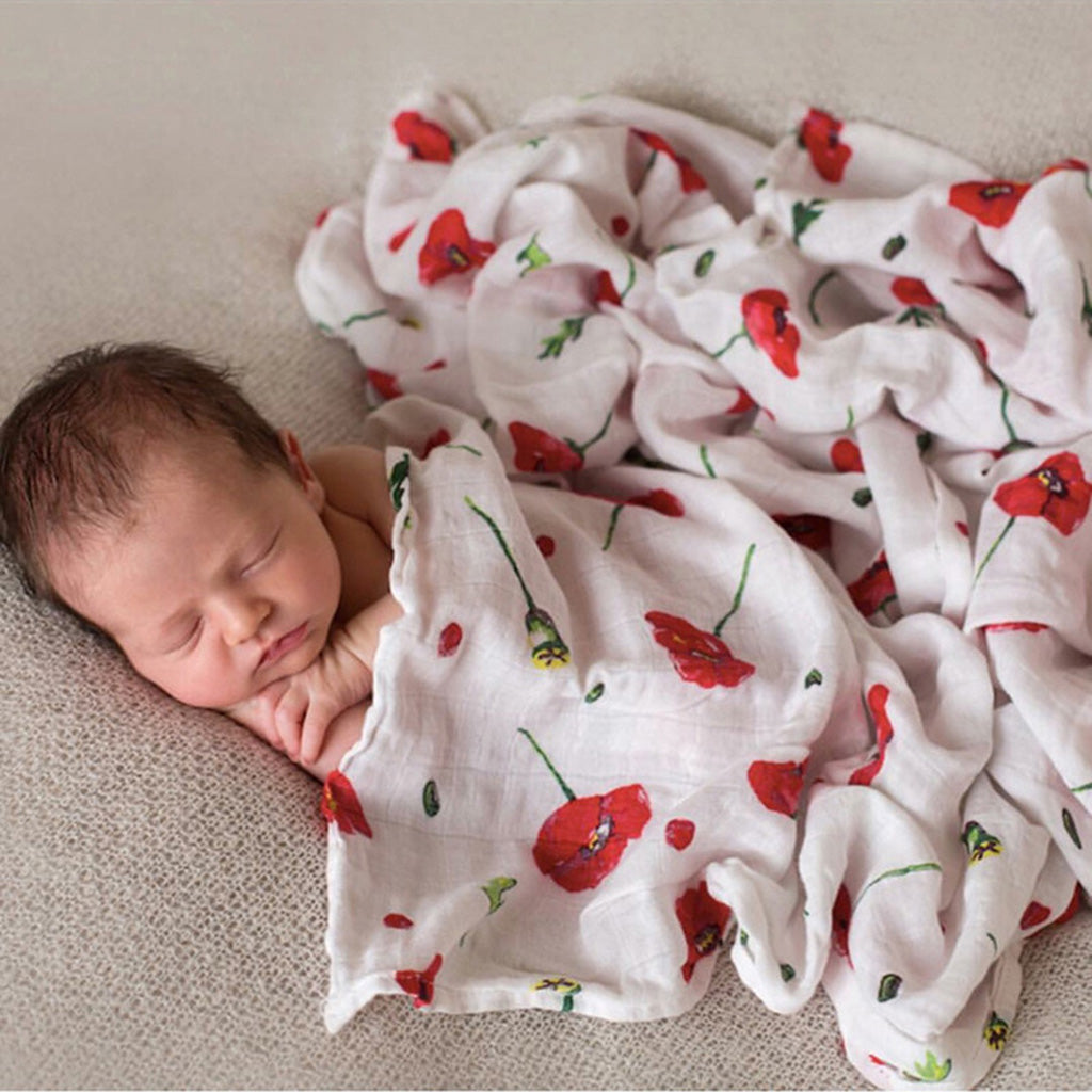 Baby Bamboo Fiber Wrap Towel Infant Swaddle Blankets  Red cherry blossom