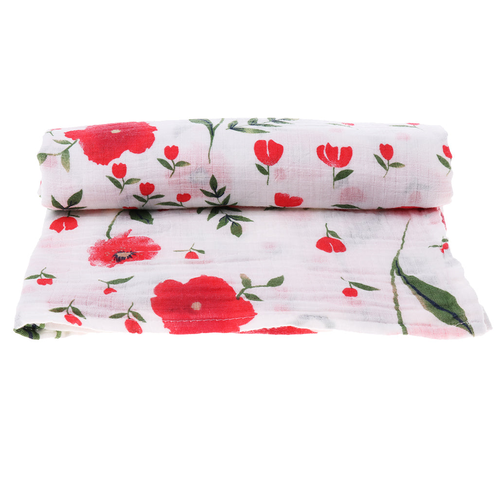 Baby Bamboo Fiber Wrap Towel Infant Swaddle Blankets  Red cherry blossom