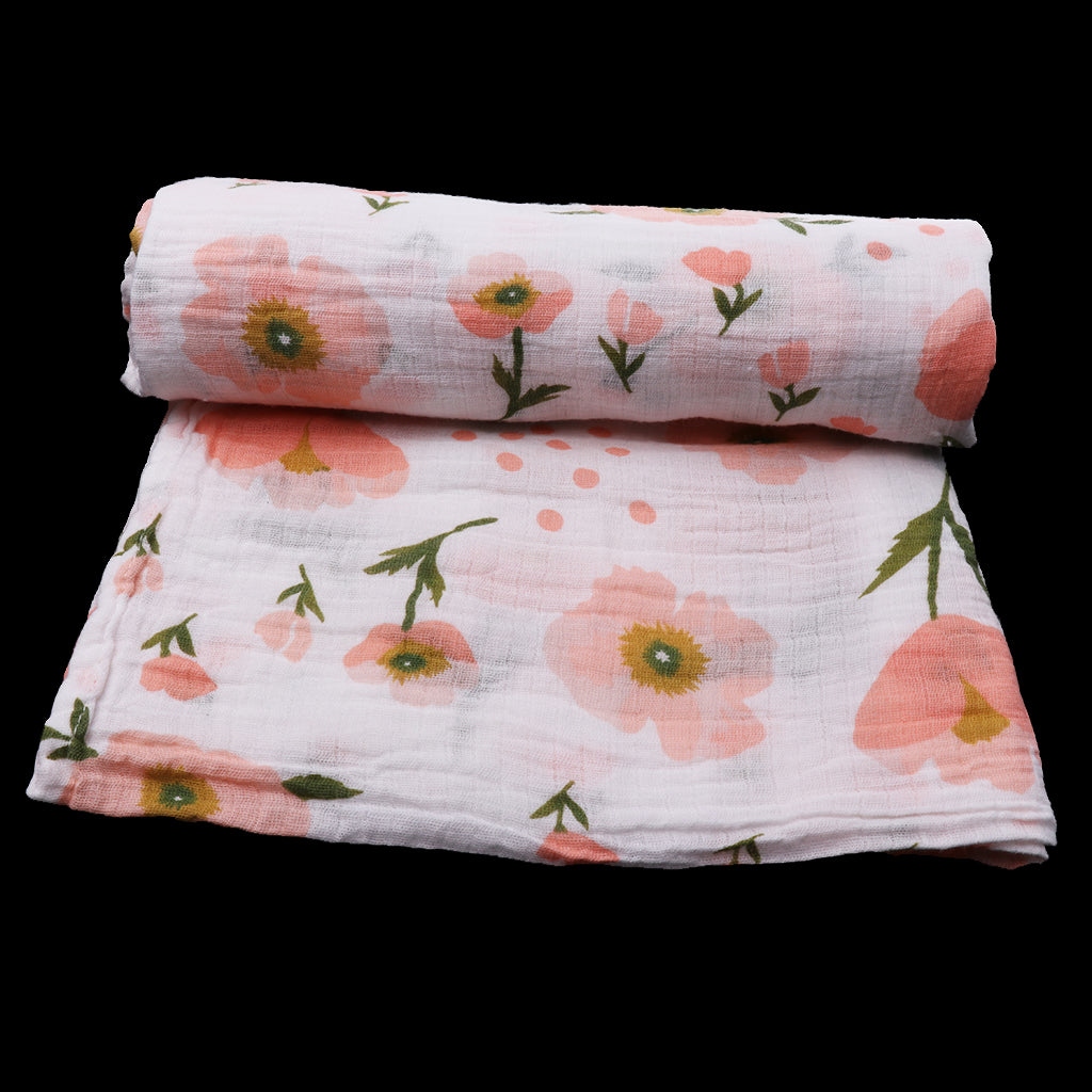 Baby Bamboo Fiber Wrap Towel Infant Swaddle Blankets  Orange flower