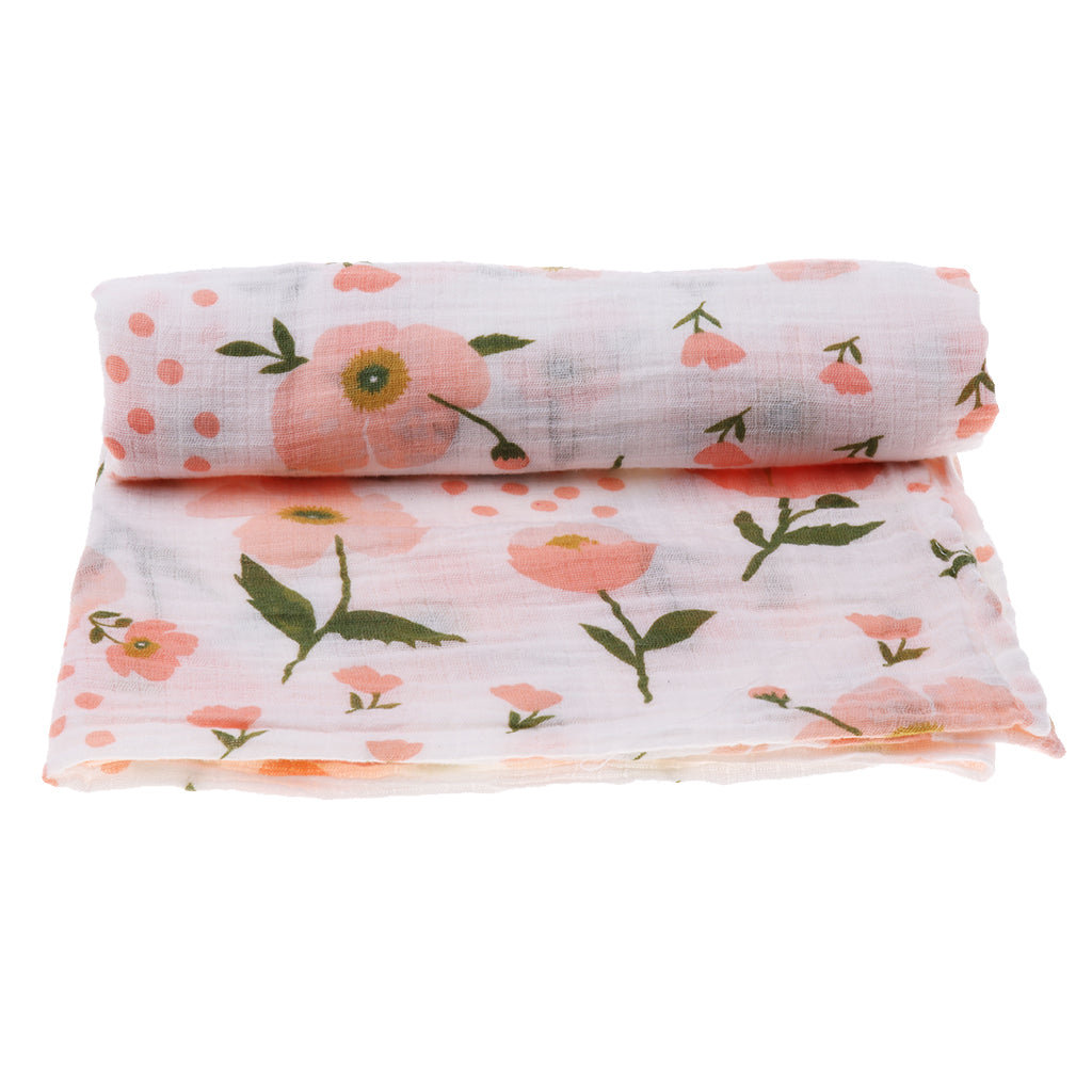 Baby Bamboo Fiber Wrap Towel Infant Swaddle Blankets  Orange flower