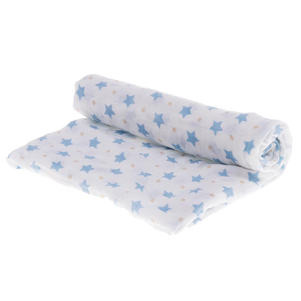 Baby Bamboo Fiber Wrap Towel Infant Swaddle Blankets  Blue star