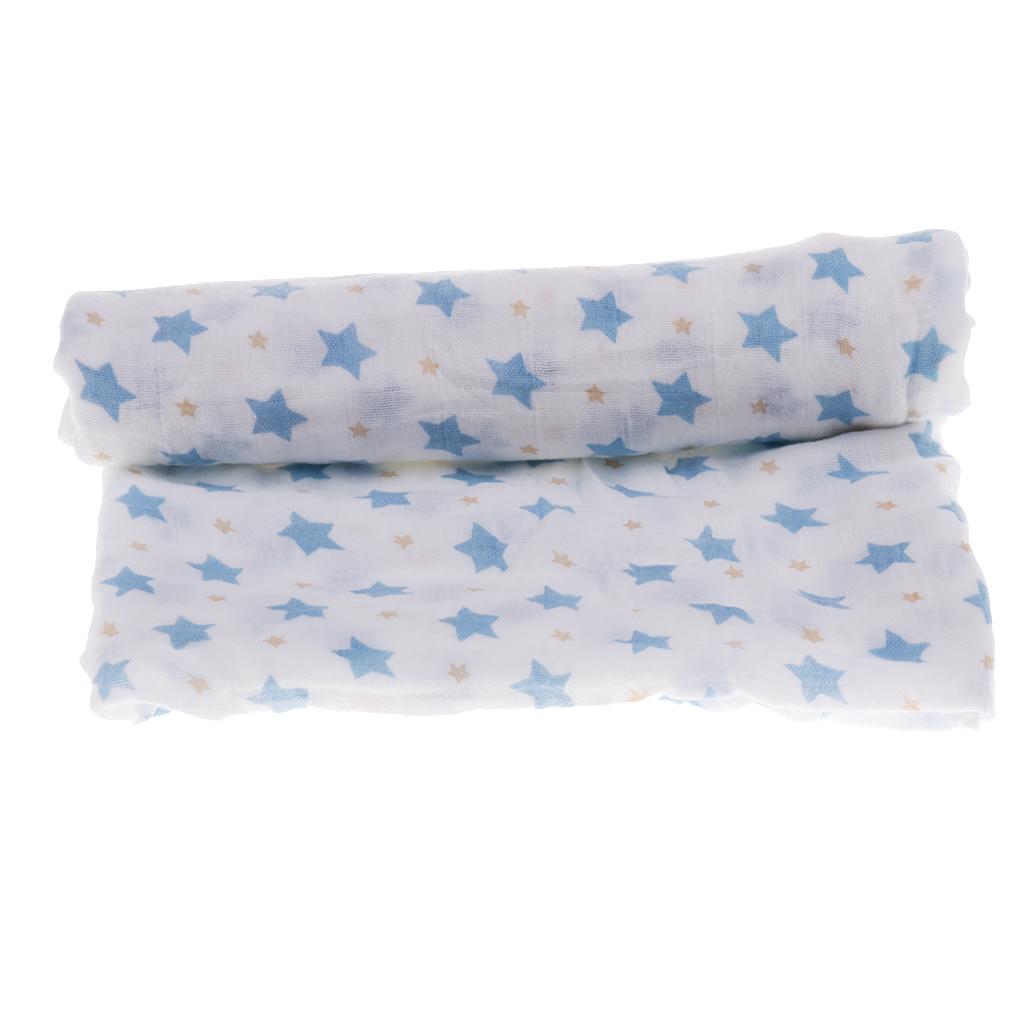 Baby Bamboo Fiber Wrap Towel Infant Swaddle Blankets  Blue star