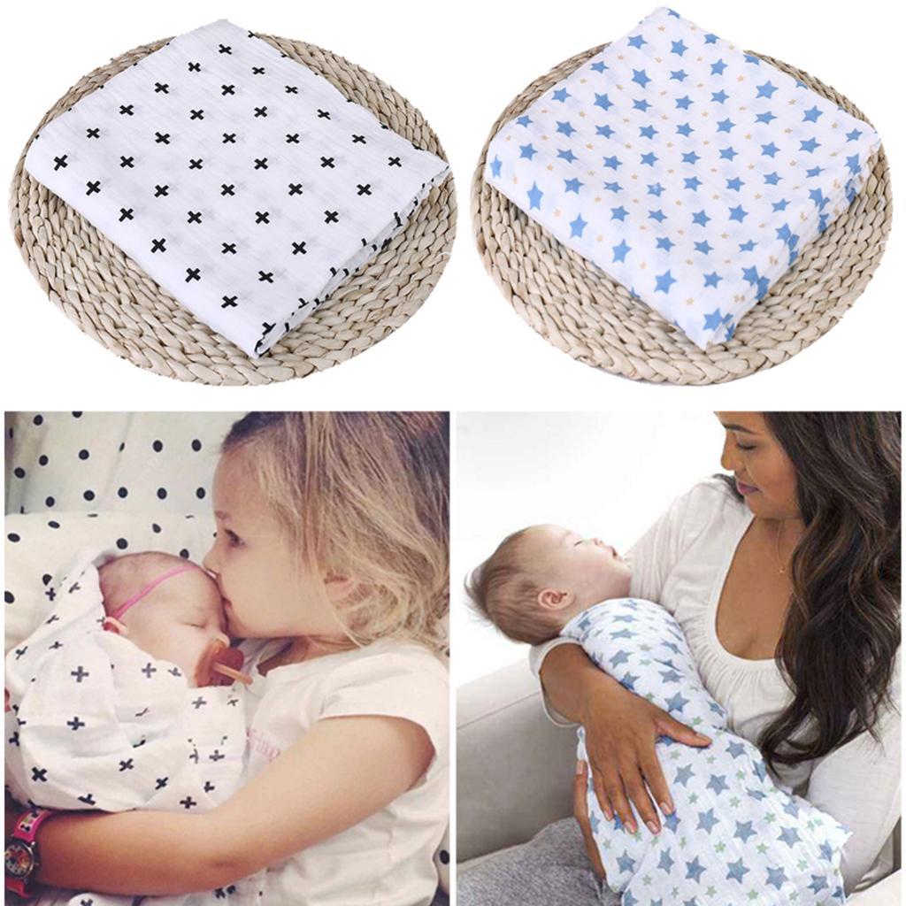 Baby Bamboo Fiber Wrap Towel Infant Swaddle Blankets  Blue star