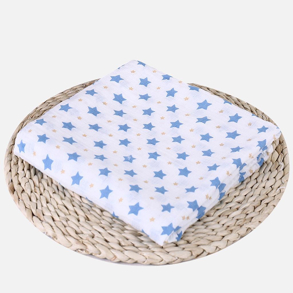 Baby Bamboo Fiber Wrap Towel Infant Swaddle Blankets  Blue star