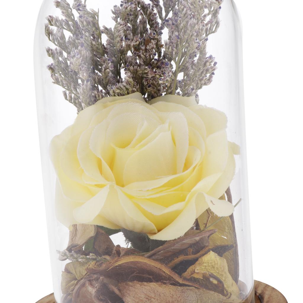 Glass Display Cloche Bell Dome Flower Immortal Preservation Vase Yellow