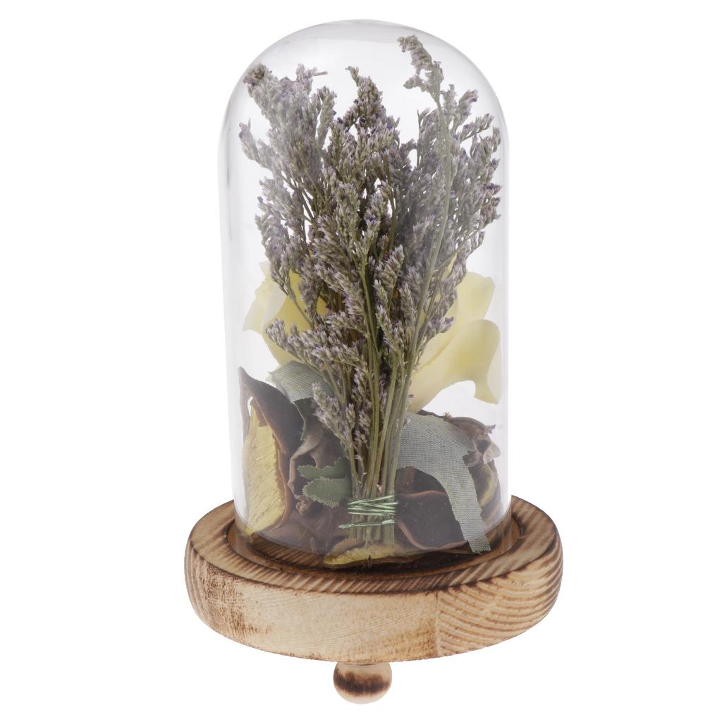 Glass Display Cloche Bell Dome Flower Immortal Preservation Vase Yellow