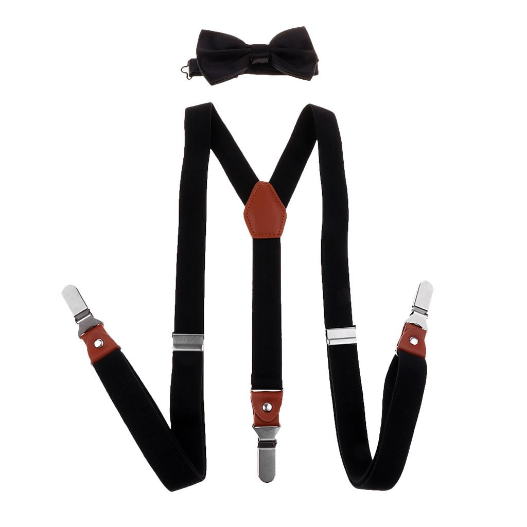 Adjustable Suspender Clip-on Braces and Bow Tie Set for Baby Black