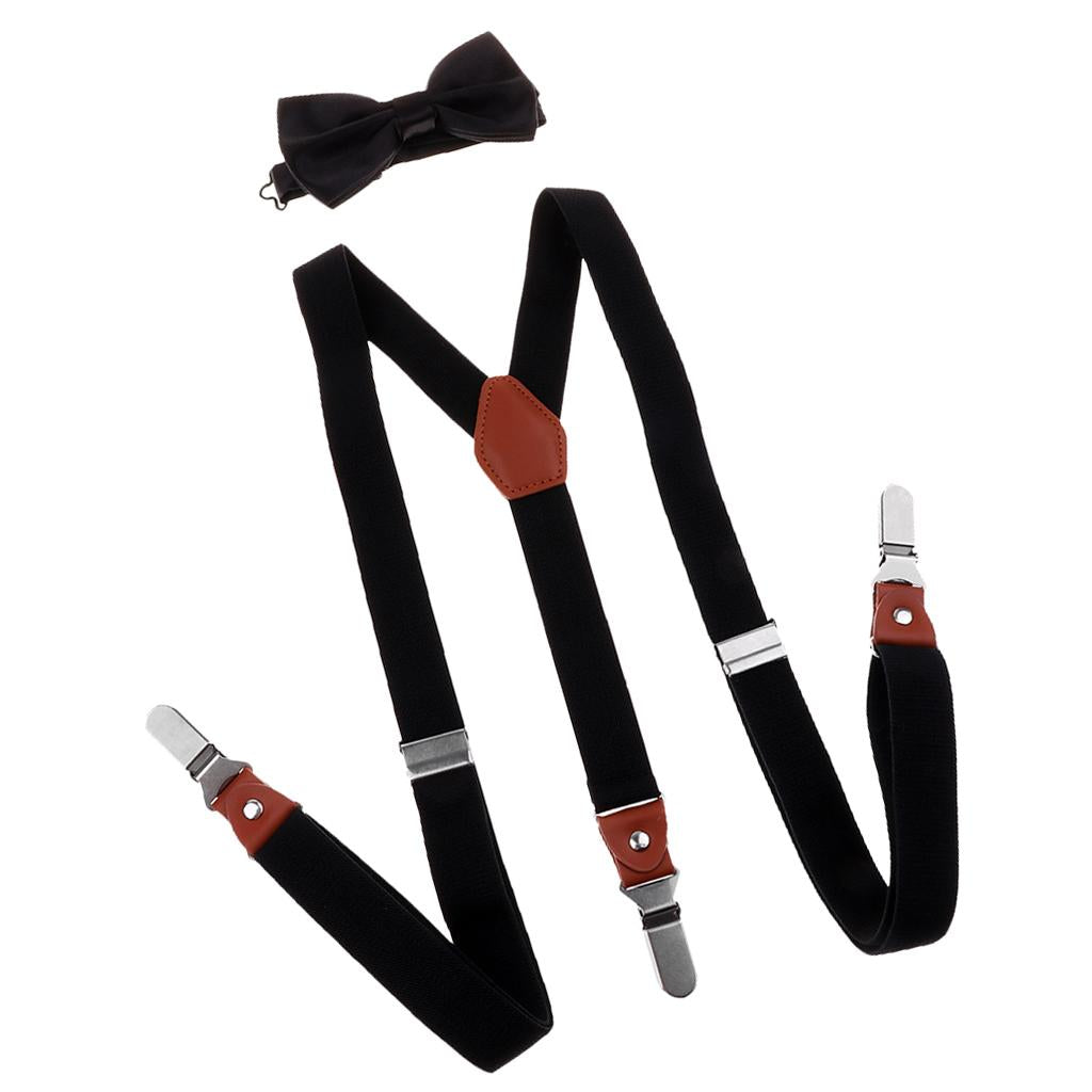 Adjustable Suspender Clip-on Braces and Bow Tie Set for Baby Black