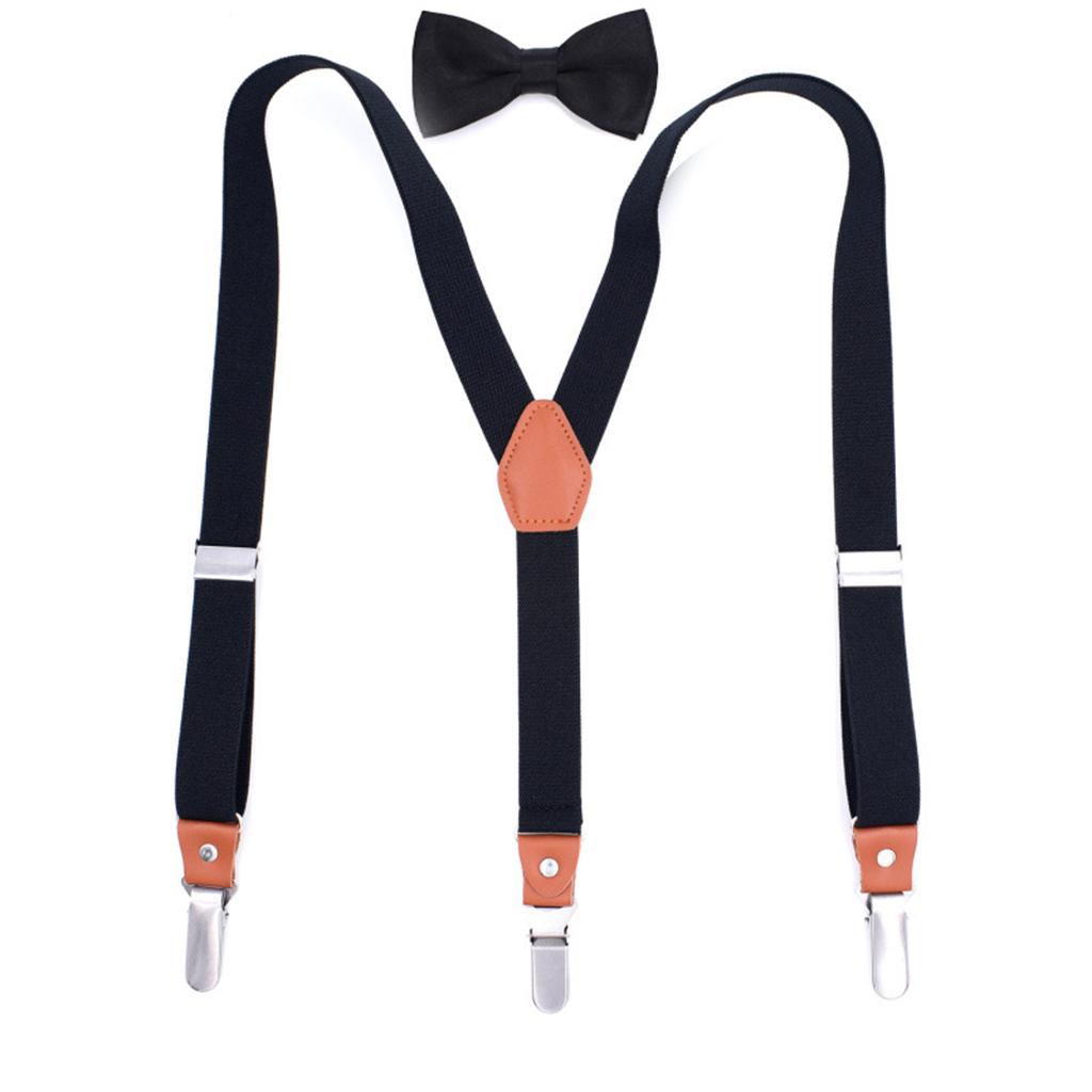 Adjustable Suspender Clip-on Braces and Bow Tie Set for Baby Black