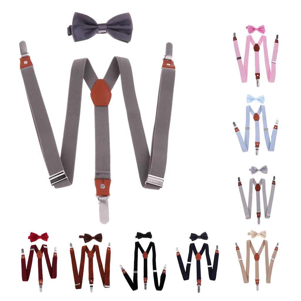 Adjustable Suspender Clip-on Braces and Bow Tie Set for Baby Black