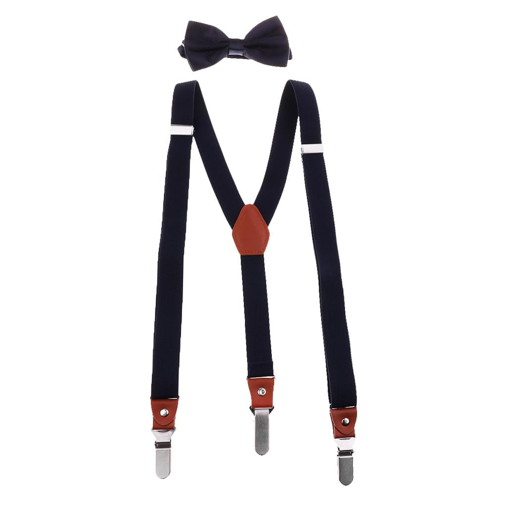 Adjustable Suspender Clip-on Braces and Bow Tie Set for Baby Blue