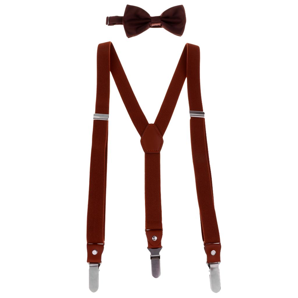 Adjustable Suspender Clip-on Braces and Bow Tie Set for Baby Brown