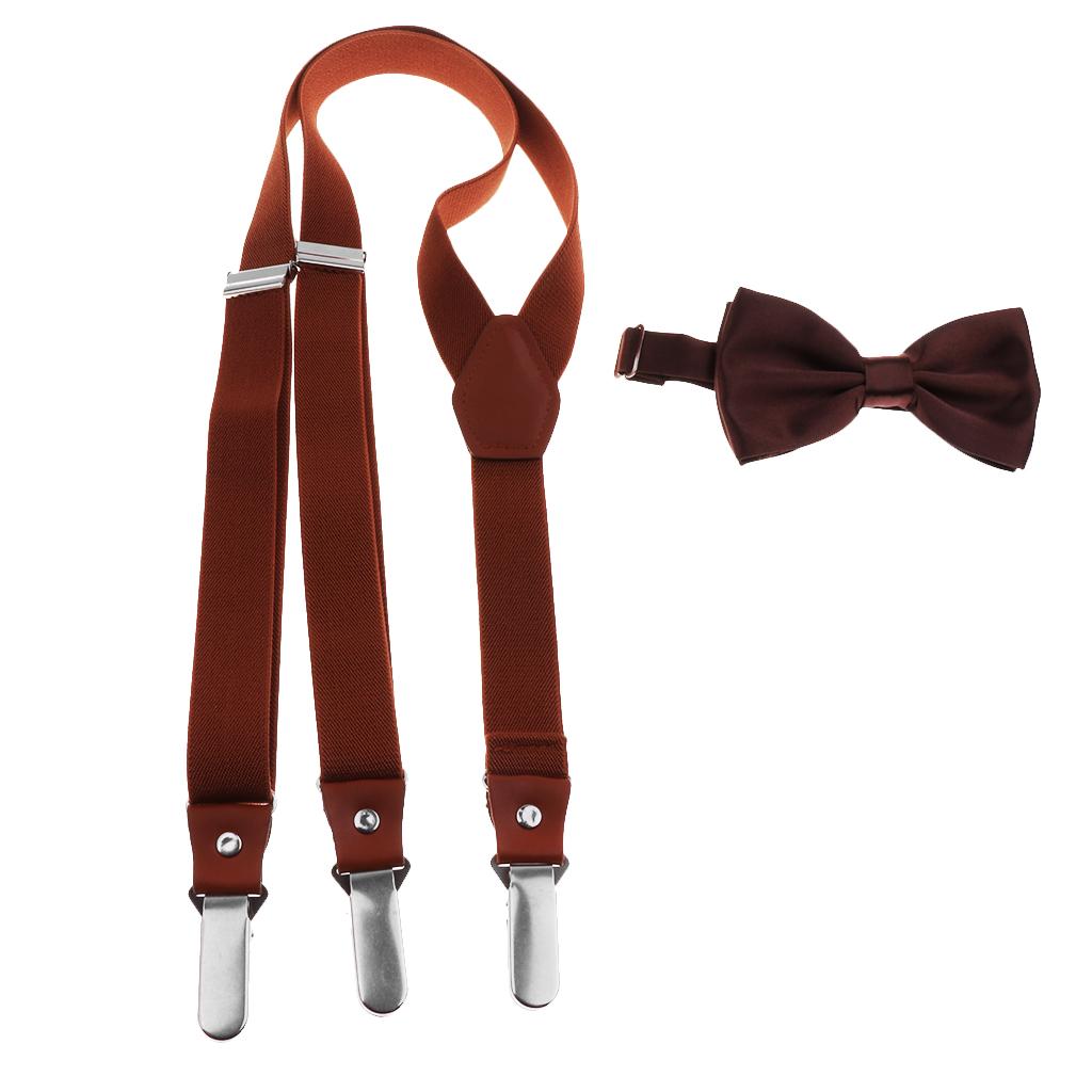 Adjustable Suspender Clip-on Braces and Bow Tie Set for Baby Brown