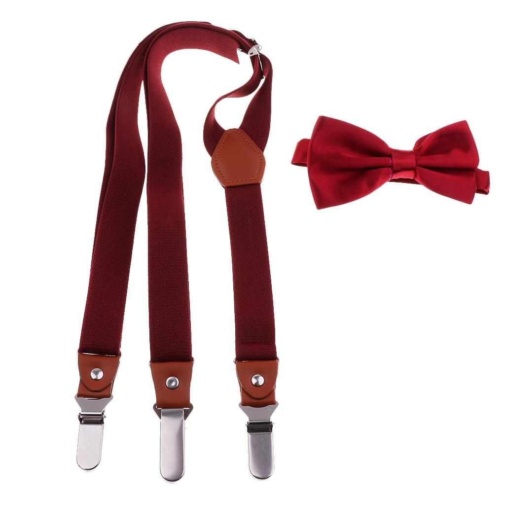 Adjustable Suspender Clip-on Braces and Bow Tie Set for Baby Red