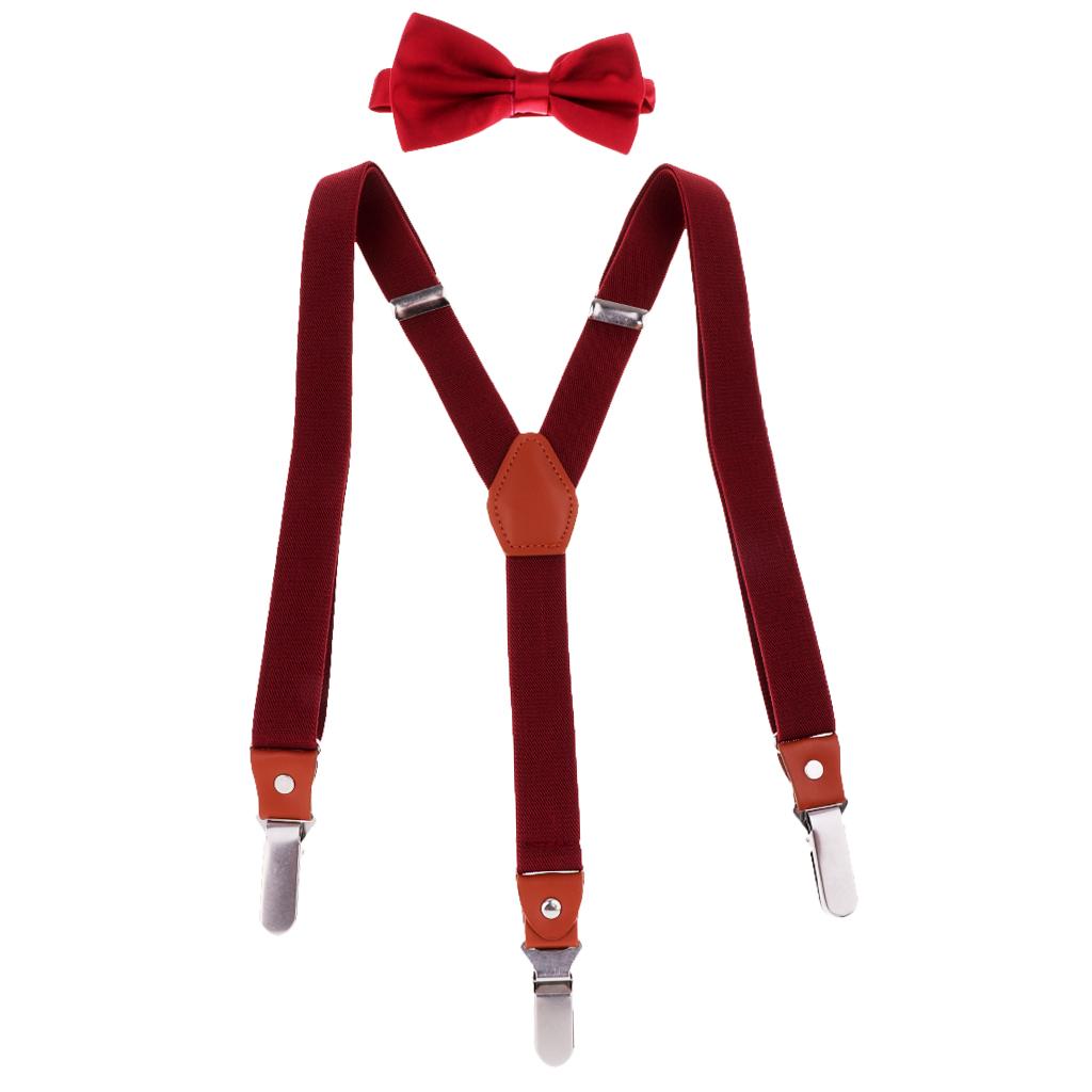 Adjustable Suspender Clip-on Braces and Bow Tie Set for Baby Red