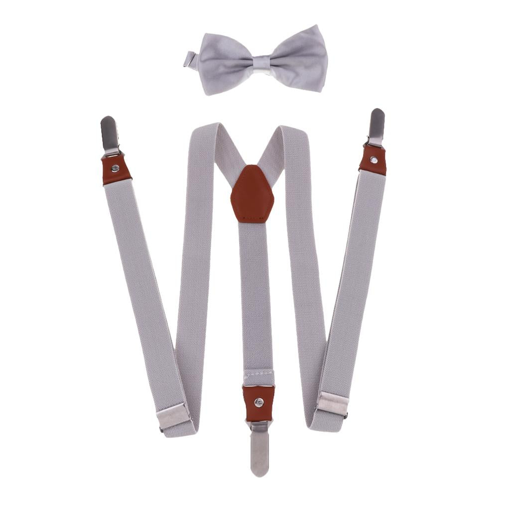 Adjustable Suspender Clip-on Braces and Bow Tie Set for Baby White