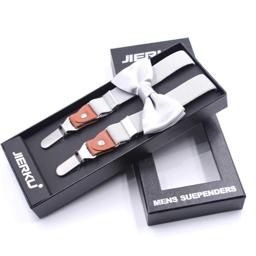 Adjustable Suspender Clip-on Braces and Bow Tie Set for Baby White