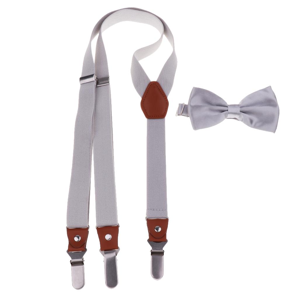 Adjustable Suspender Clip-on Braces and Bow Tie Set for Baby White