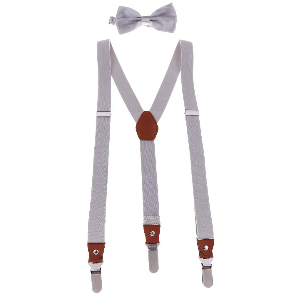 Adjustable Suspender Clip-on Braces and Bow Tie Set for Baby White