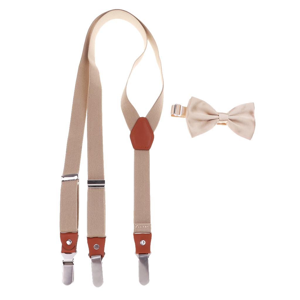 Adjustable Suspender Clip-on Braces and Bow Tie Set for Baby Khaki