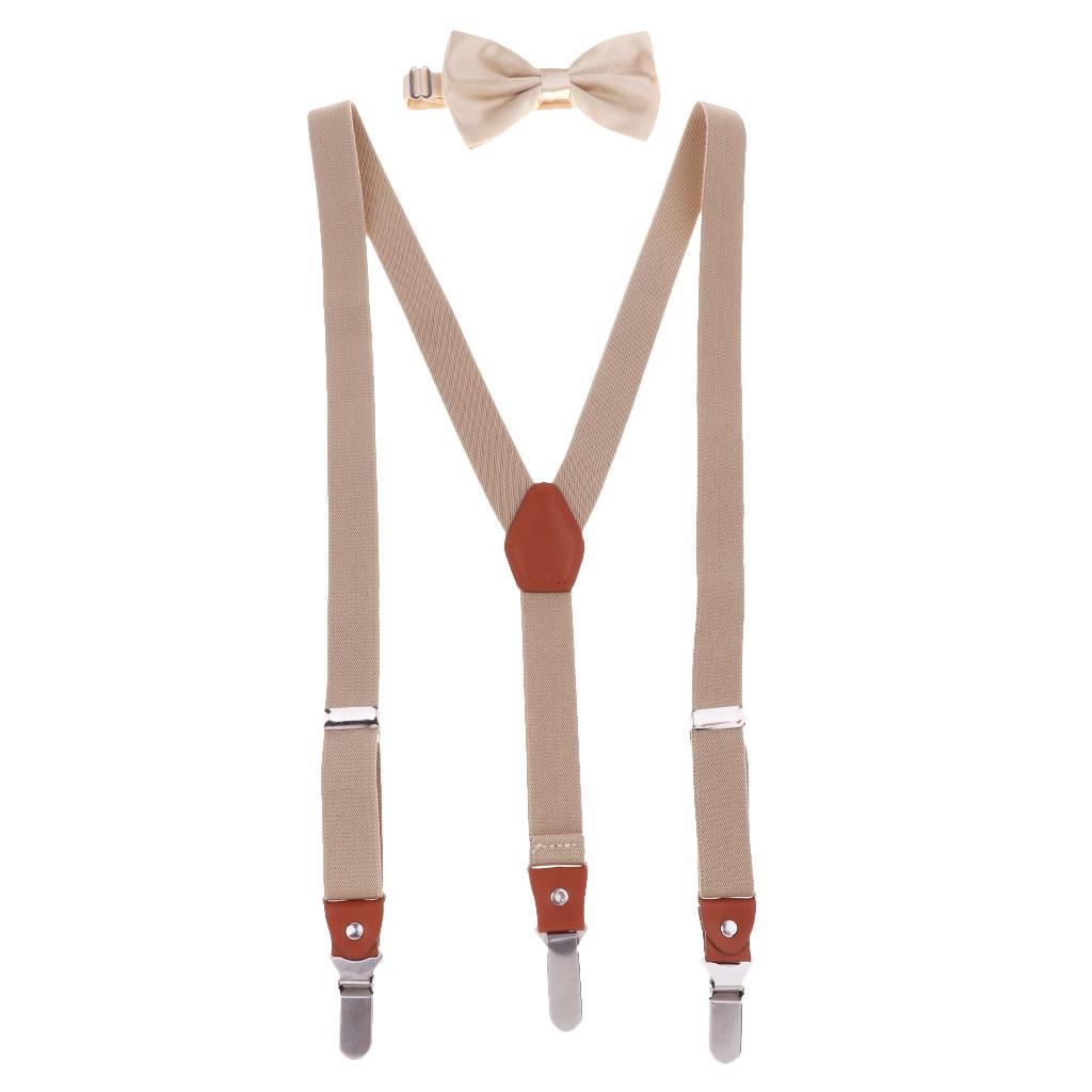 Adjustable Suspender Clip-on Braces and Bow Tie Set for Baby Khaki