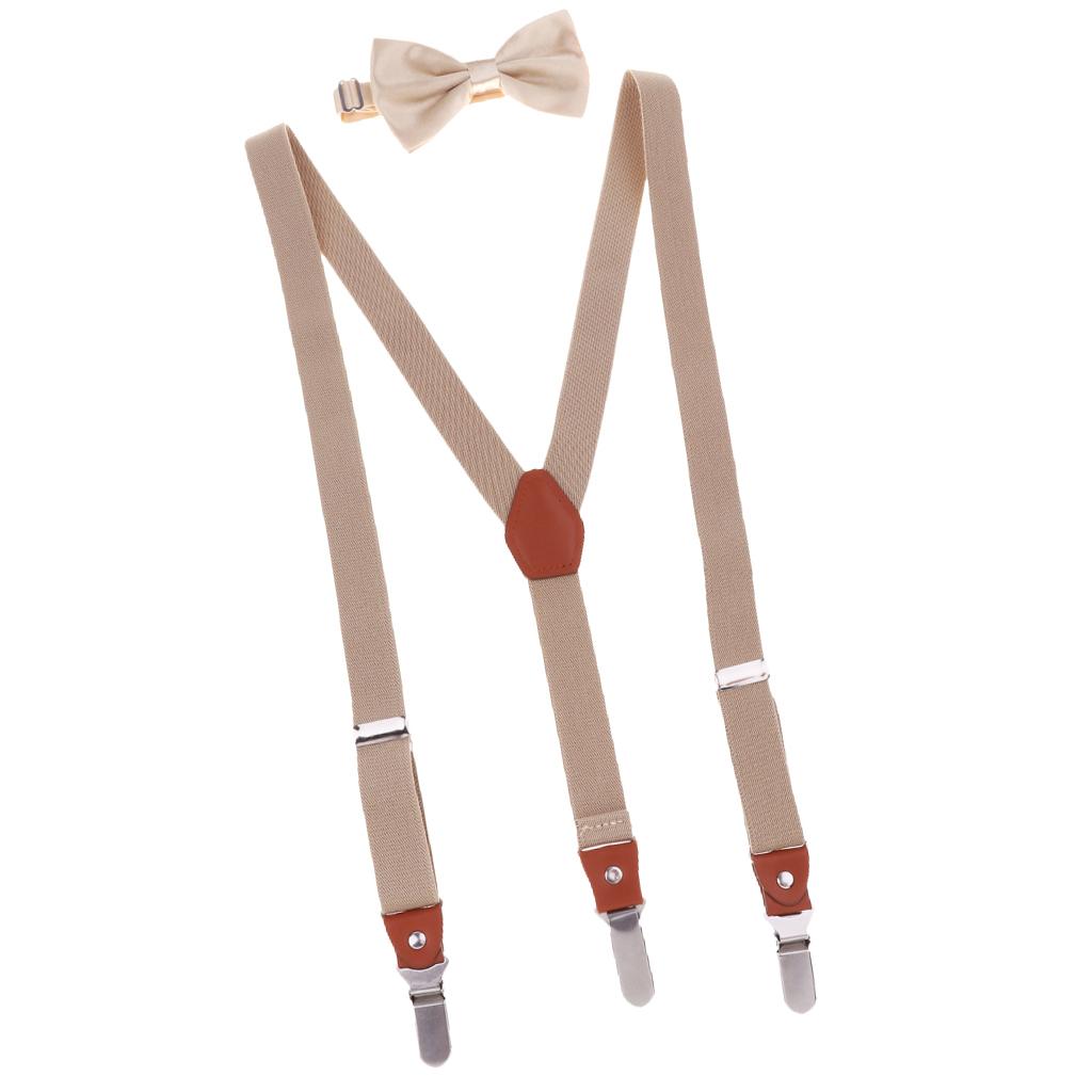 Adjustable Suspender Clip-on Braces and Bow Tie Set for Baby Khaki