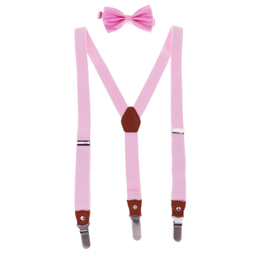 Adjustable Suspender Clip-on Braces and Bow Tie Set for Baby Pink