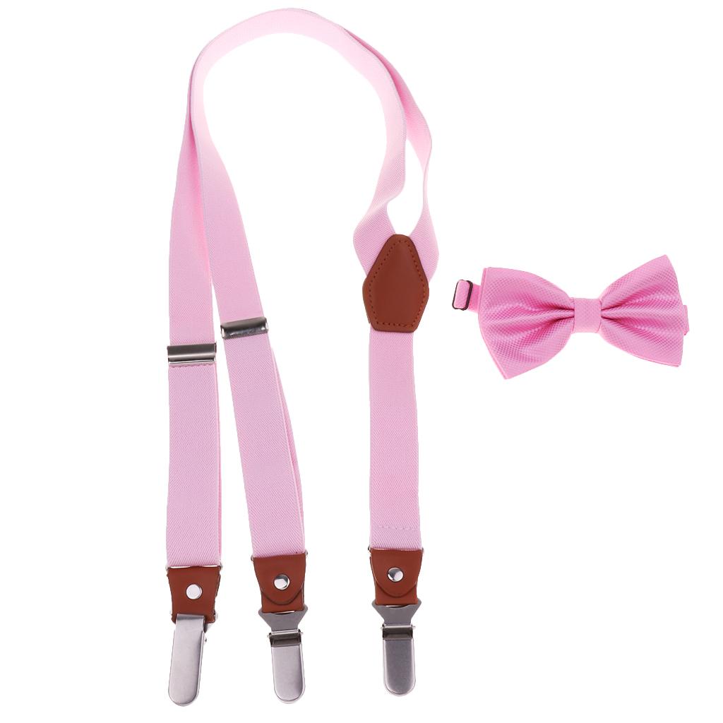 Adjustable Suspender Clip-on Braces and Bow Tie Set for Baby Pink