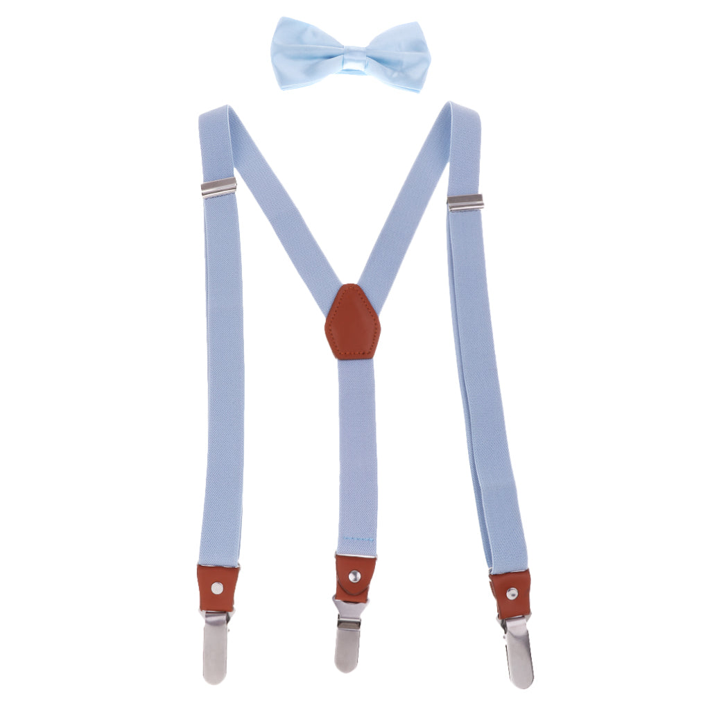 Adjustable Suspender Clip-on Braces and Bow Tie Set for Baby Light blue