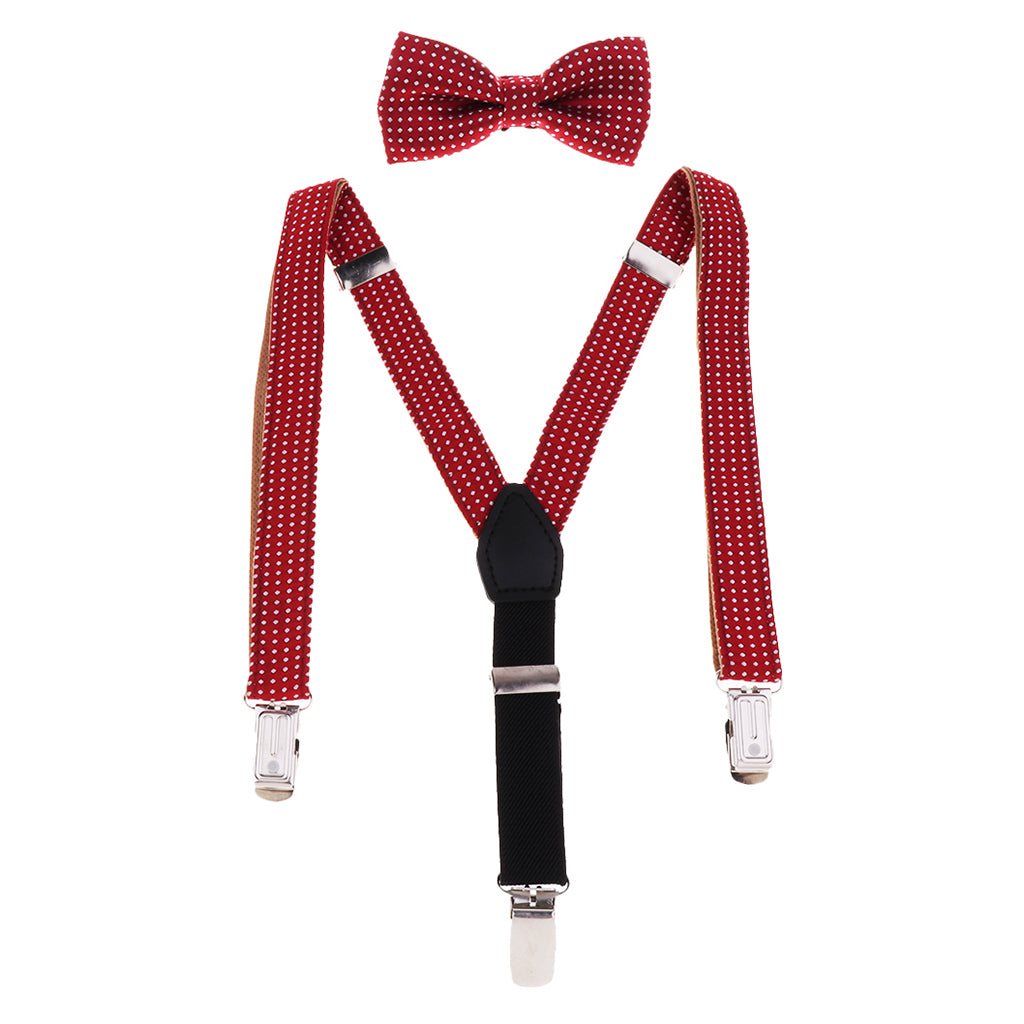 Child Kids Clip-on Suspenders Elastic Y-Shape Adjustable Braces Wine Red