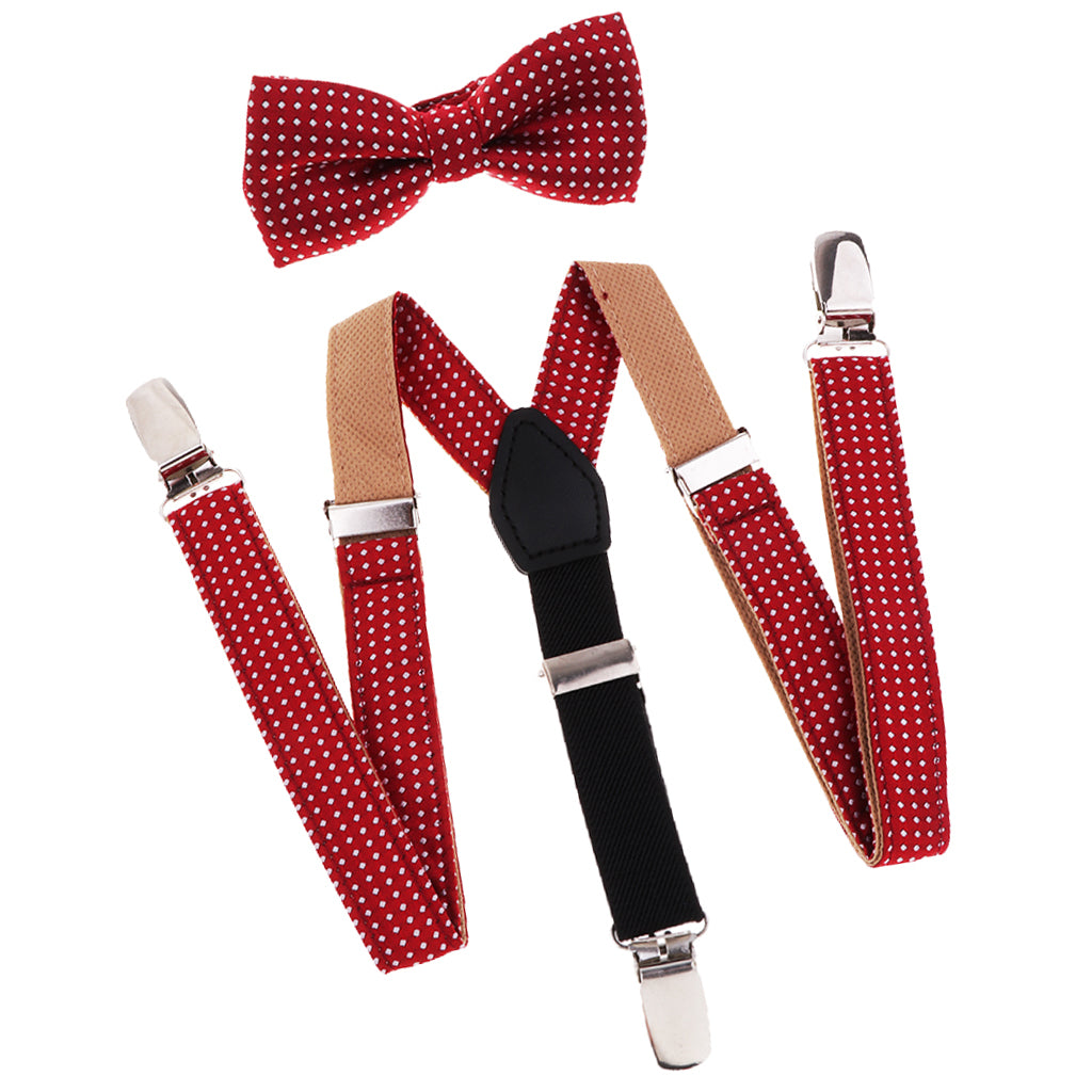 Child Kids Clip-on Suspenders Elastic Y-Shape Adjustable Braces Wine Red