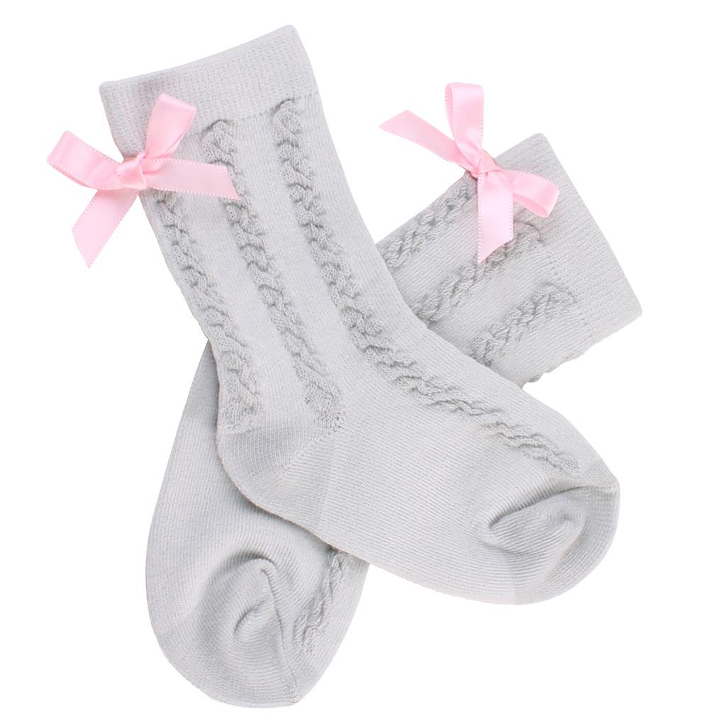 Baby Girls Knee High Long Socks Bow Cotton Casual Stockings 2-4T Gray