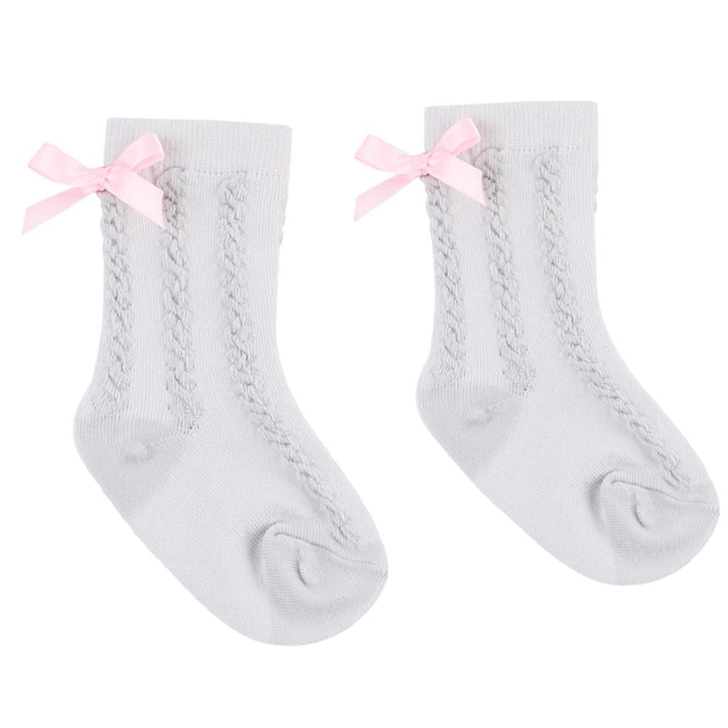 Baby Girls Knee High Long Socks Bow Cotton Casual Stockings 2-4T Gray