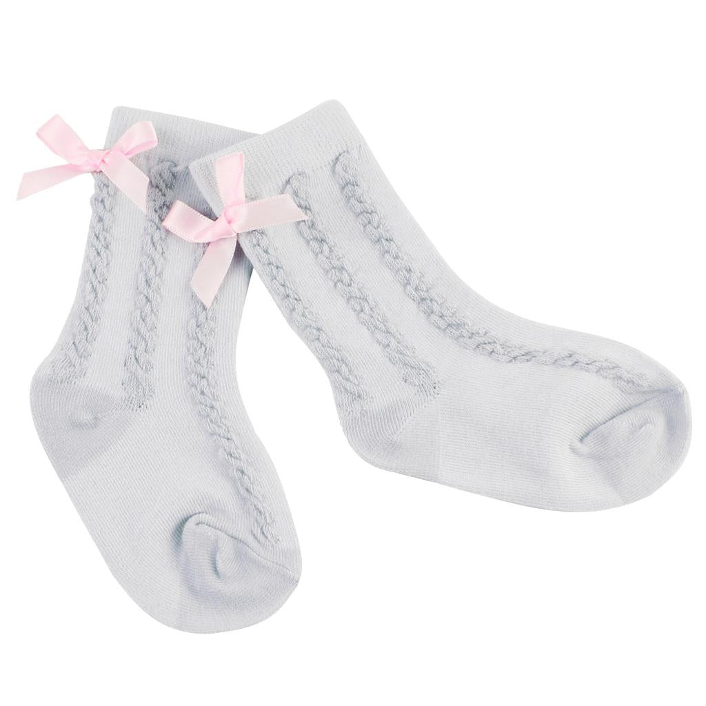 Baby Girls Knee High Long Socks Bow Cotton Casual Stockings 2-4T Gray