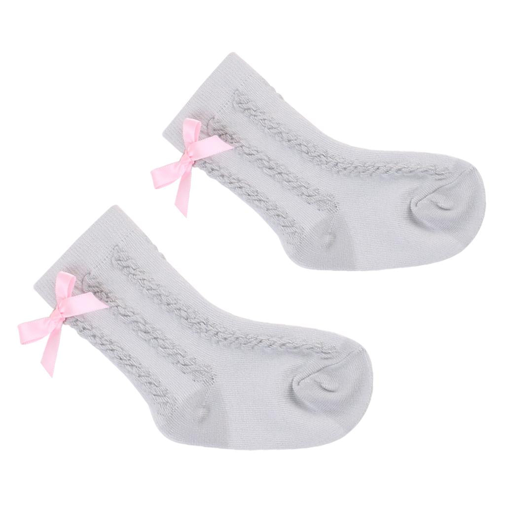 Baby Girls Knee High Long Socks Bow Cotton Casual Stockings 2-4T Gray