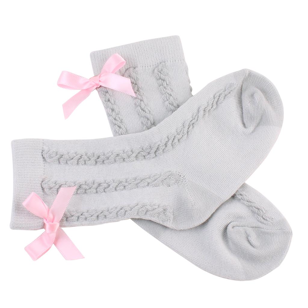 Baby Girls Knee High Long Socks Bow Cotton Casual Stockings 2-4T Gray