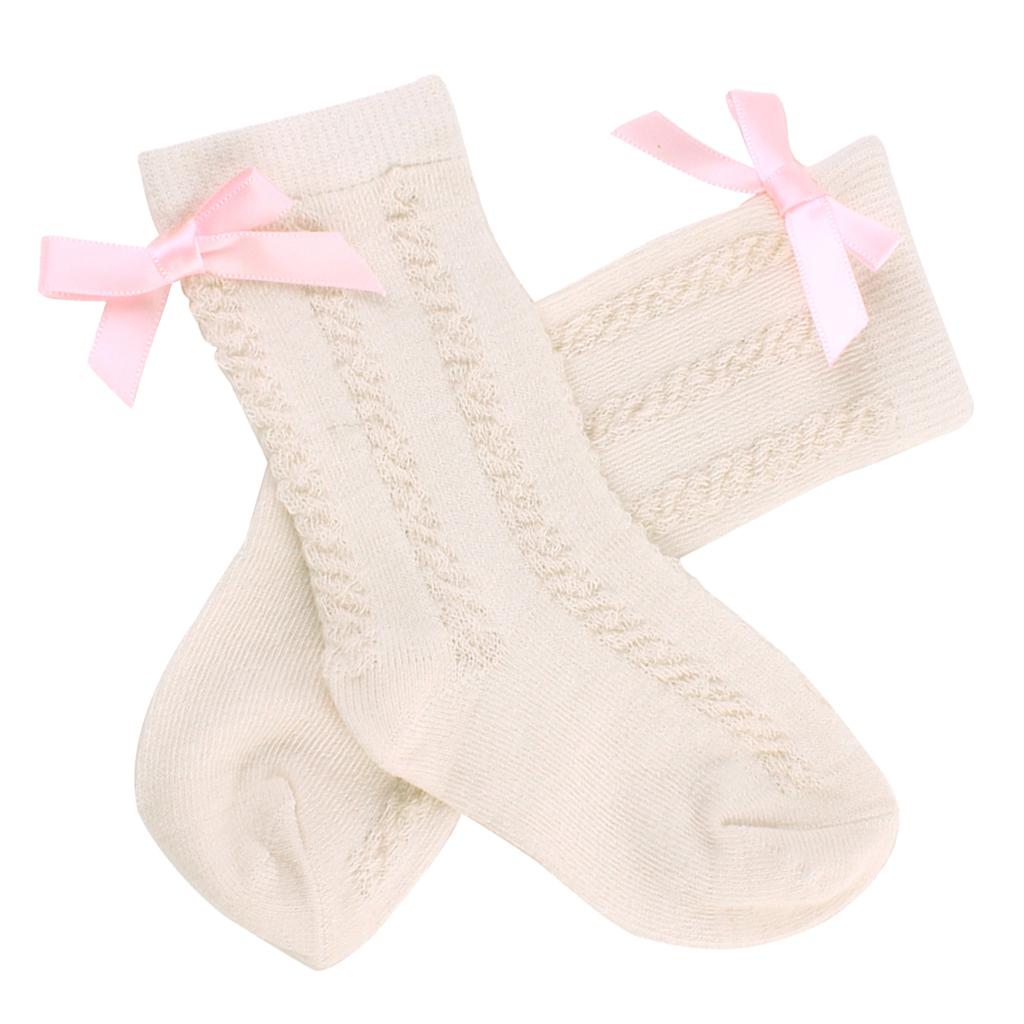 Baby Girls Knee High Long Socks Bow Cotton Casual Stockings 2-4T Beige