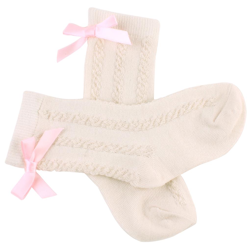 Baby Girls Knee High Long Socks Bow Cotton Casual Stockings 2-4T Beige