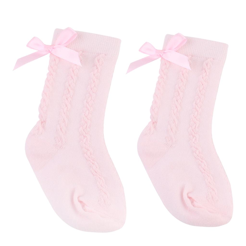 Baby Girls Knee High Long Socks Bow Cotton Casual Stockings 2-4T Pink