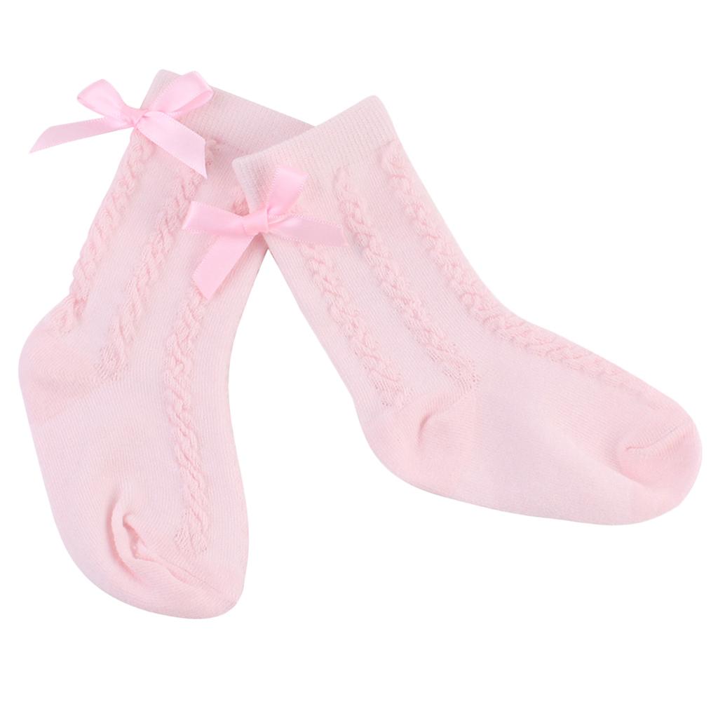 Baby Girls Knee High Long Socks Bow Cotton Casual Stockings 2-4T Pink